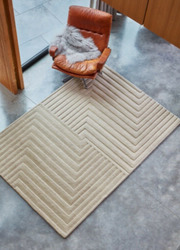 Form Modern Plain Ridged 100% Wool Rug Carpet in Natural Beige 120x170cm LIKE NEW thumb 1