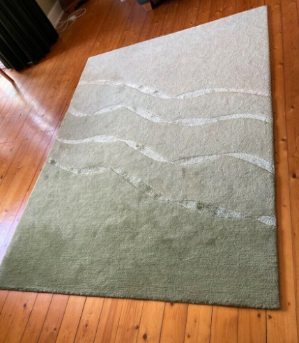 Tibetan Hand knotted 100% Wool Ribbon Carpet Rug in Mimosa Light Green  0
