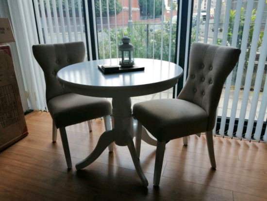 Furniture & Choice White Solid Wood Table & 2 Natural Chairs  0