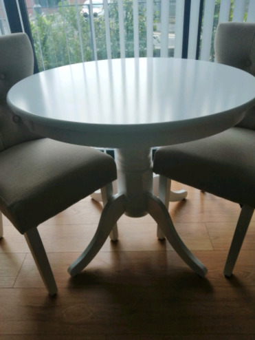 Furniture & Choice White Solid Wood Table & 2 Natural Chairs  1