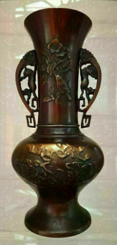 Pair Of Japanese Bronze Vases  2