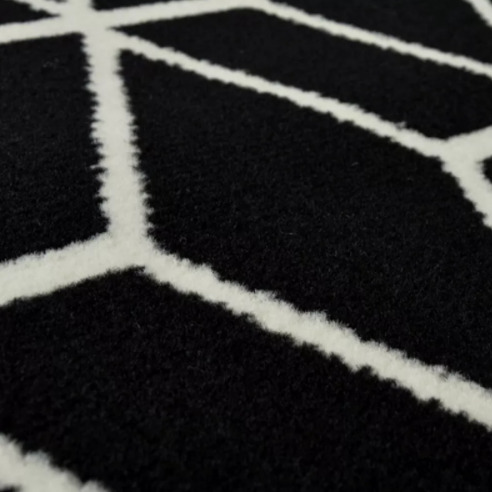 Black Geometric Runner Rug Carpet New  1