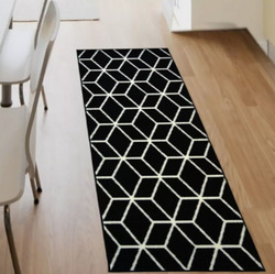 Black Geometric Runner Rug Carpet New thumb 1