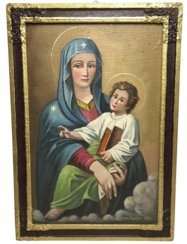 Fine Art European School Religious Madonna Christ Icon Portrait Oil Painting  0