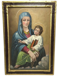 Fine Art European School Religious Madonna Christ Icon Portrait Oil Painting