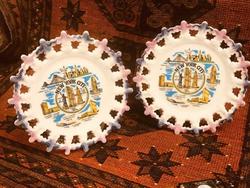 Matching Pair of Rare Japanese Export Souvenir Ribbon Plates
