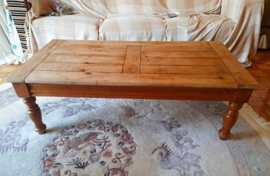 Solid Pine Coffee Table - Vintage Rustic Long Chunky Living Room Lounge Wood Wooden Furniture  0