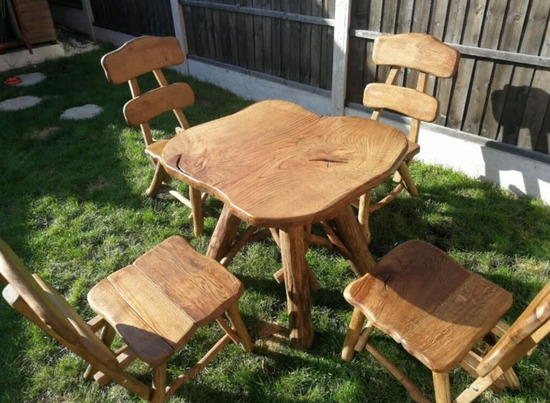 Solid Hand Made Wooden Garden Furniture, Table + 4 chairs, Oak  0