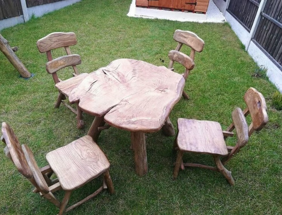 Solid Hand Made Wooden Garden Furniture, Table + 4 chairs, Oak  1