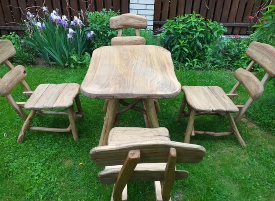 Solid Hand Made Wooden Garden Furniture, Table + 4 chairs, Oak  3