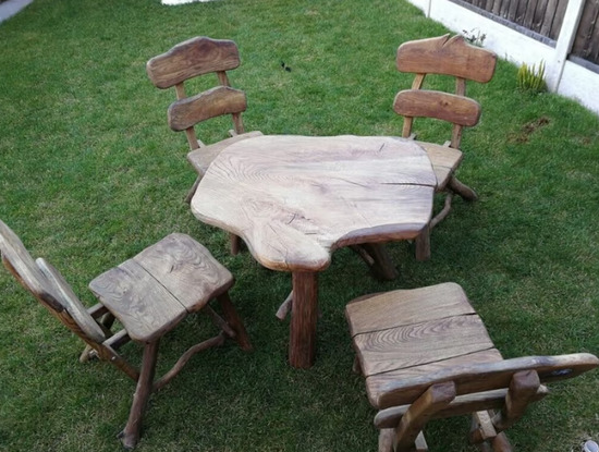 Solid Hand Made Wooden Garden Furniture, Table + 4 chairs, Oak  2