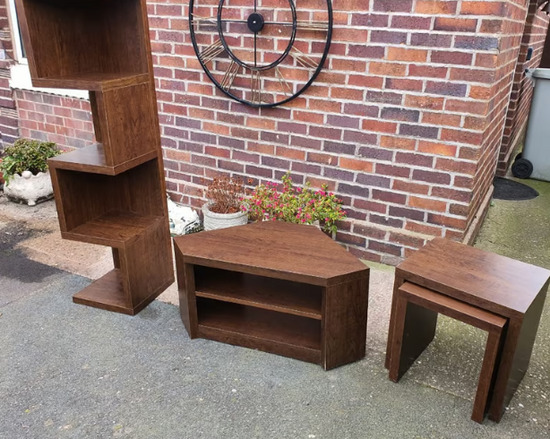 Oak Mahogany Solid Wood Lounge Furniture Set  0