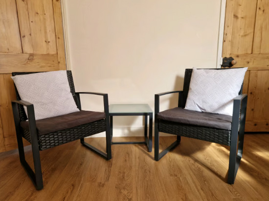 2 Seater Rattan Effect Garden Furniture Set in Black  0