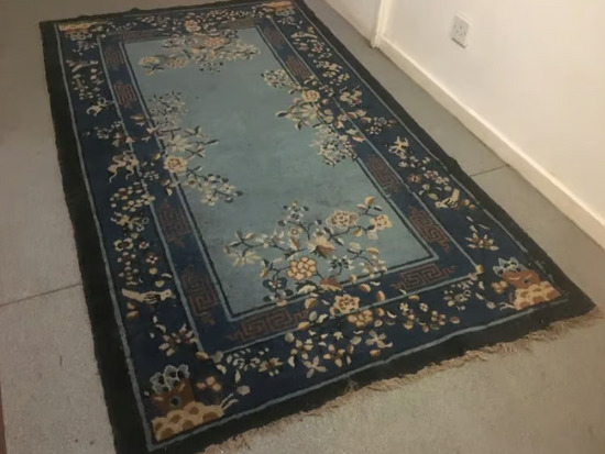 Large Blue Vintage Persian Rug Handmade Hand Knotted Antique Oriental Carpet Size 217cm x 124cm  0