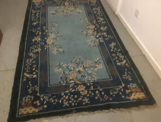 Large Blue Vintage Persian Rug Handmade Hand Knotted Antique Oriental Carpet Size 217cm x 124cm  1