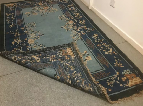 Large Blue Vintage Persian Rug Handmade Hand Knotted Antique Oriental Carpet Size 217cm x 124cm  2
