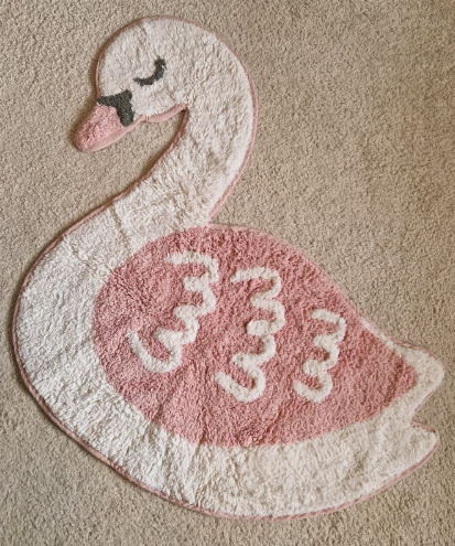 Sass & Belle Swan Nursery Bedroom Rug Mat White Pink  0