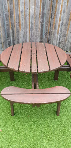 8 Seater Wooden Pub Bench Round Picnic Table Furniture Garden Patio  1