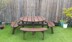 8 Seater Wooden Pub Bench Round Picnic Table Furniture Garden Patio