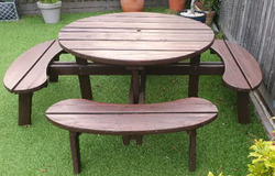 8 Seater Wooden Pub Bench Round Picnic Table Furniture Garden Patio thumb-115068