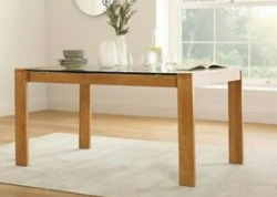 Tate Oak and Glass Dining Table From Furniture & Choice - RRP £300 FREE DELIVERY W2081 thumb-117290