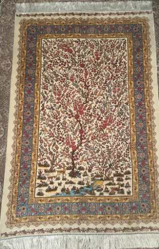 Persian Qom Carpet Rug Silk Hand Made Flower Design High Quality 180x120cm  0