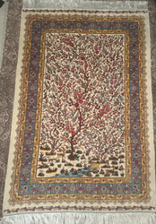 Persian Qom Carpet Rug Silk Hand Made Flower Design High Quality 180x120cm thumb 2