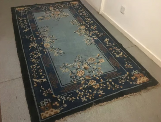 Large Blue Vintage Persian Rug Handmade in Iran Hand Knotted Antique Oriental Carpet 217cm x 124cm  0