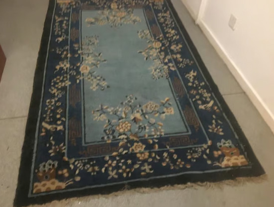 Large Blue Vintage Persian Rug Handmade in Iran Hand Knotted Antique Oriental Carpet 217cm x 124cm  1