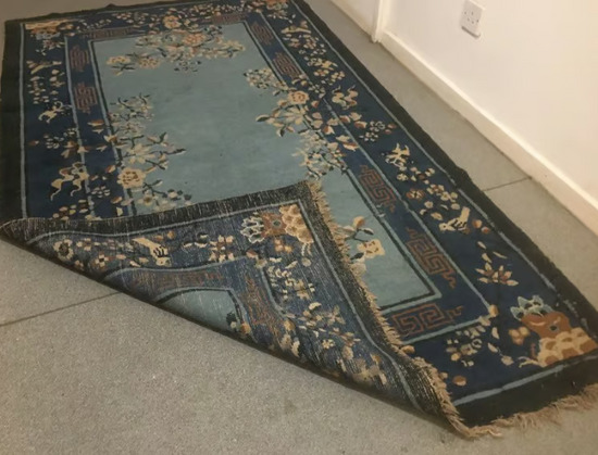 Large Blue Vintage Persian Rug Handmade in Iran Hand Knotted Antique Oriental Carpet 217cm x 124cm  2