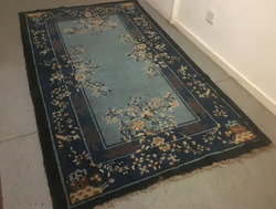 Large Blue Vintage Persian Rug Handmade in Iran Hand Knotted Antique Oriental Carpet 217cm x 124cm thumb 1