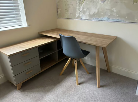 Office Furniture Set - Corner Desk and Drawers and Storage Unit Oak Grey - Scandi  0