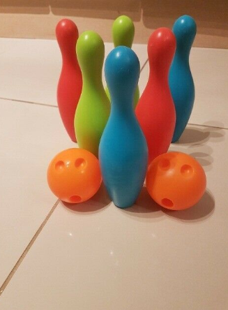 Plastic Indoor or Outdoor Skittle Game Set and 2 Plastic Bowling Balls  0