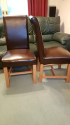 Oak Furniture Land Dining Table Chairs x 4 in Solid Natural Oak and Brown Leather. thumb 3