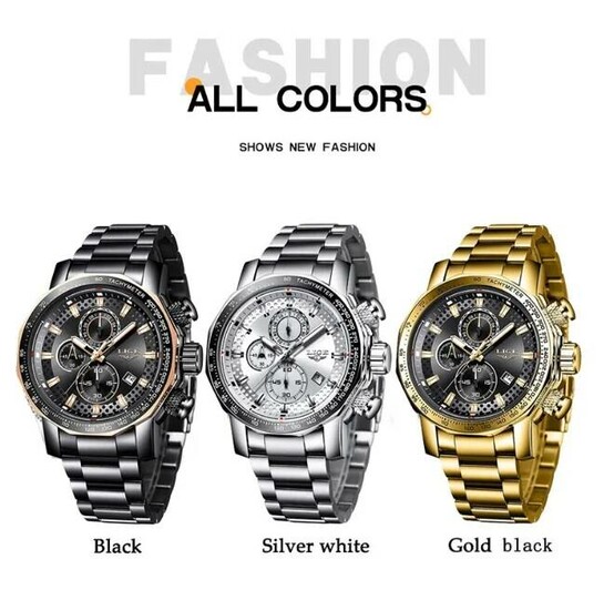 Luxury men's Watches Full Steel Quartz Clock Waterproof  3