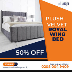 50 % Off Plush Velvet Royal Wing Bed For Sale