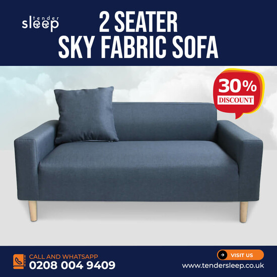  Buy 30 % Off | 2 Seater Sky Fabric Sofa  0