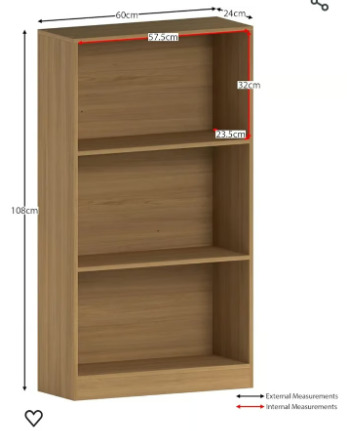 3 Tier Medium Bookcase, Oak Wooden Shelving Display Storage Unit Office Living Room Furniture  1