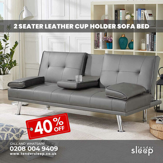  Introducing Our Luxurious 2-Seater Leather Cup Holder Sofa Bed!  0
