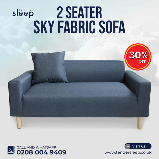  Elevate Your Living Space with our 2 Seater Sky Fabric Sofa!  0