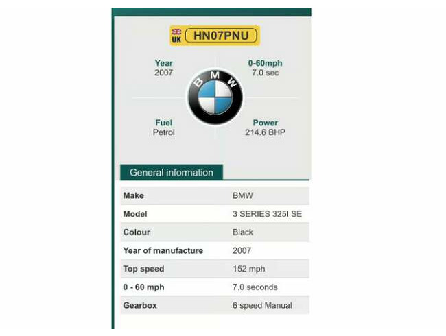 2007 BMW 325i SE. E90 2 owners. 1yr MOT  8
