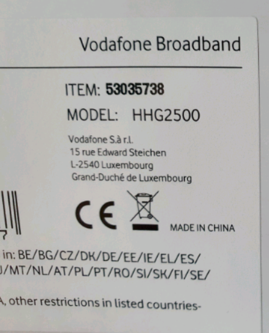 Wireless Vodafone Home Broadband Router Hhg2500 - Internet Modem  1