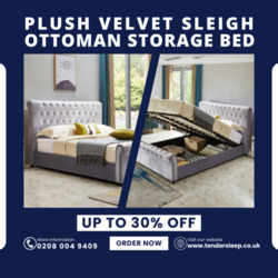 Luxurious  Plush Velvet  Sleigh Ottoman Storage Bed