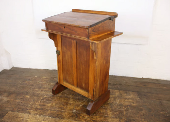 Antique Oak Teachers Lectern Desk Vintage Wooden Furniture