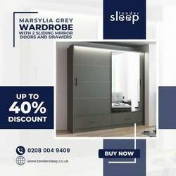 The Marsylia Grey Wardrobe with Sliding Mirror Doors and Drawers up to 40% off