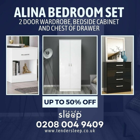 Alina Bedroom Collection – Wardrobe, Bedside Bliss, and Drawer Delight up to 50% off  0