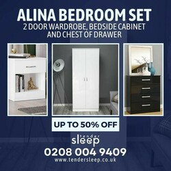 Alina Bedroom Collection – Wardrobe, Bedside Bliss, and Drawer Delight up to 50% off | Romb