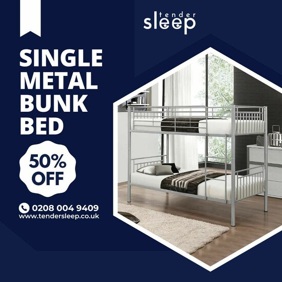 Sleek and Space-Saving Single Bunk Bed. shop now 50%  off  0