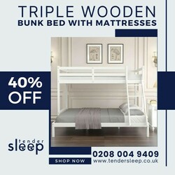 Triple Wooden Bunk Bed Set with Comfy Mattresses