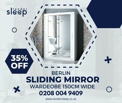 Berlin Sliding Mirror Wardrobe 150cm Wide - Upto 35% OFF